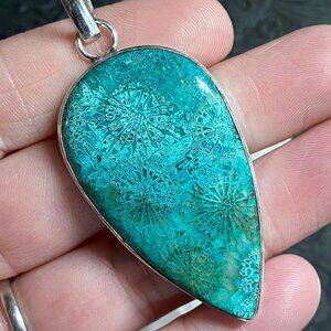 Blue Agatized Coral Fossil Gemstone Pendant Stone Jewelry Crystal